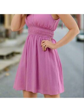 Staccato Tie Strap Cinched V Tank Dress Barbiecore Cottagecore